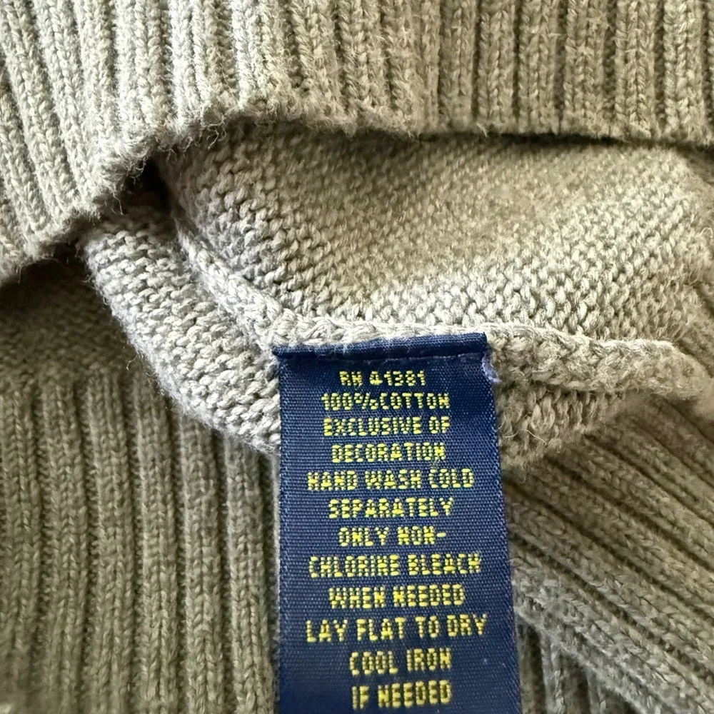 Polo Ralph Lauren Mens Large Grey Cotton Mock Neck Button Sweater Pullover Pony